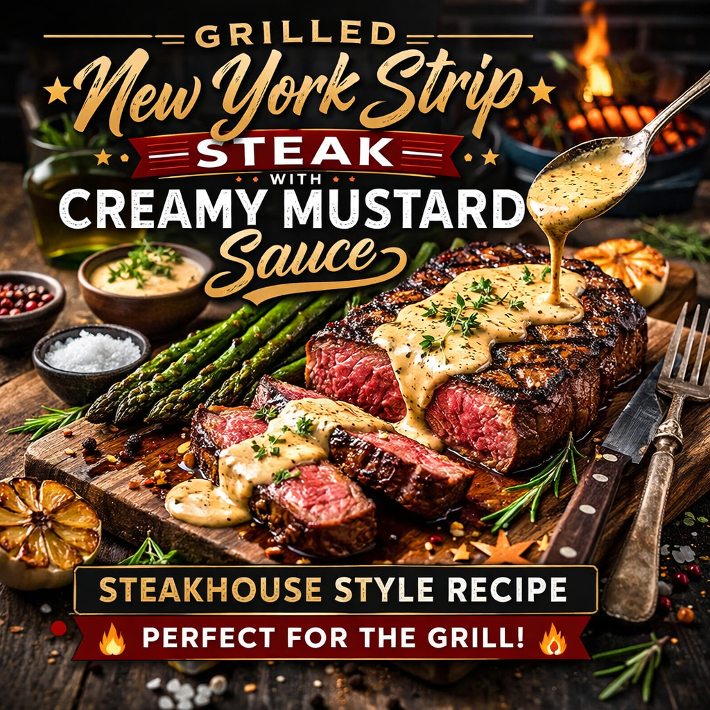Grilled New York Strip & Mustard Cream Sauce