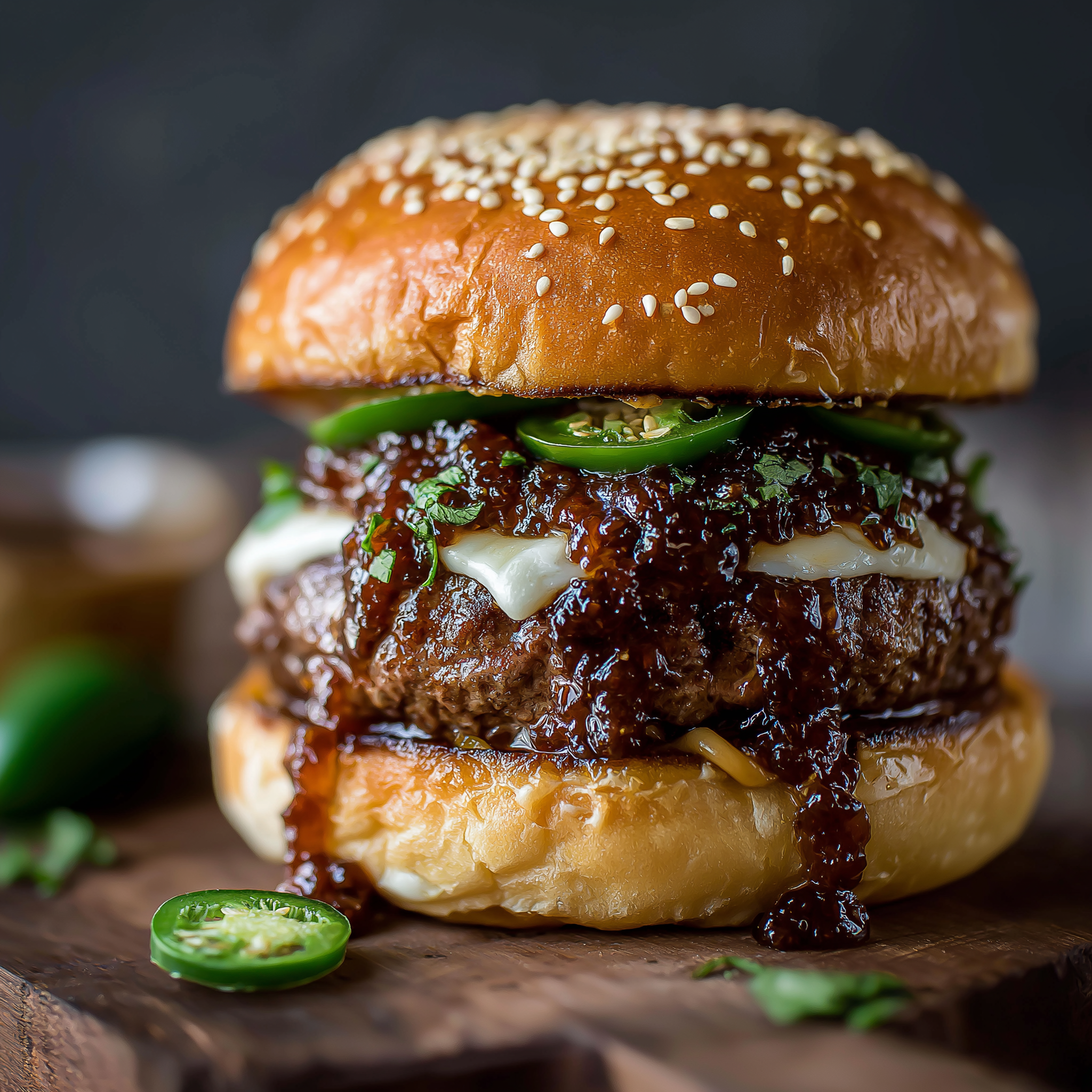 A Peanut Butter and Jalapeño Jelly Burger with Whiskey Bacon Jam